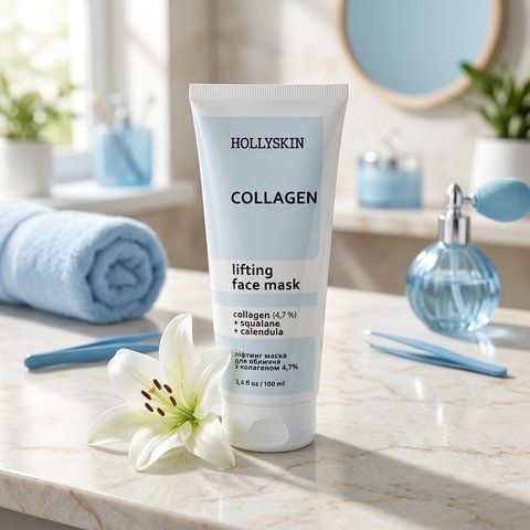 Ліфтинг-маска для обличчя HOLLYSKIN Collagen Face Mask з колагеном 4,7%, 100мл 1780765749471 фото